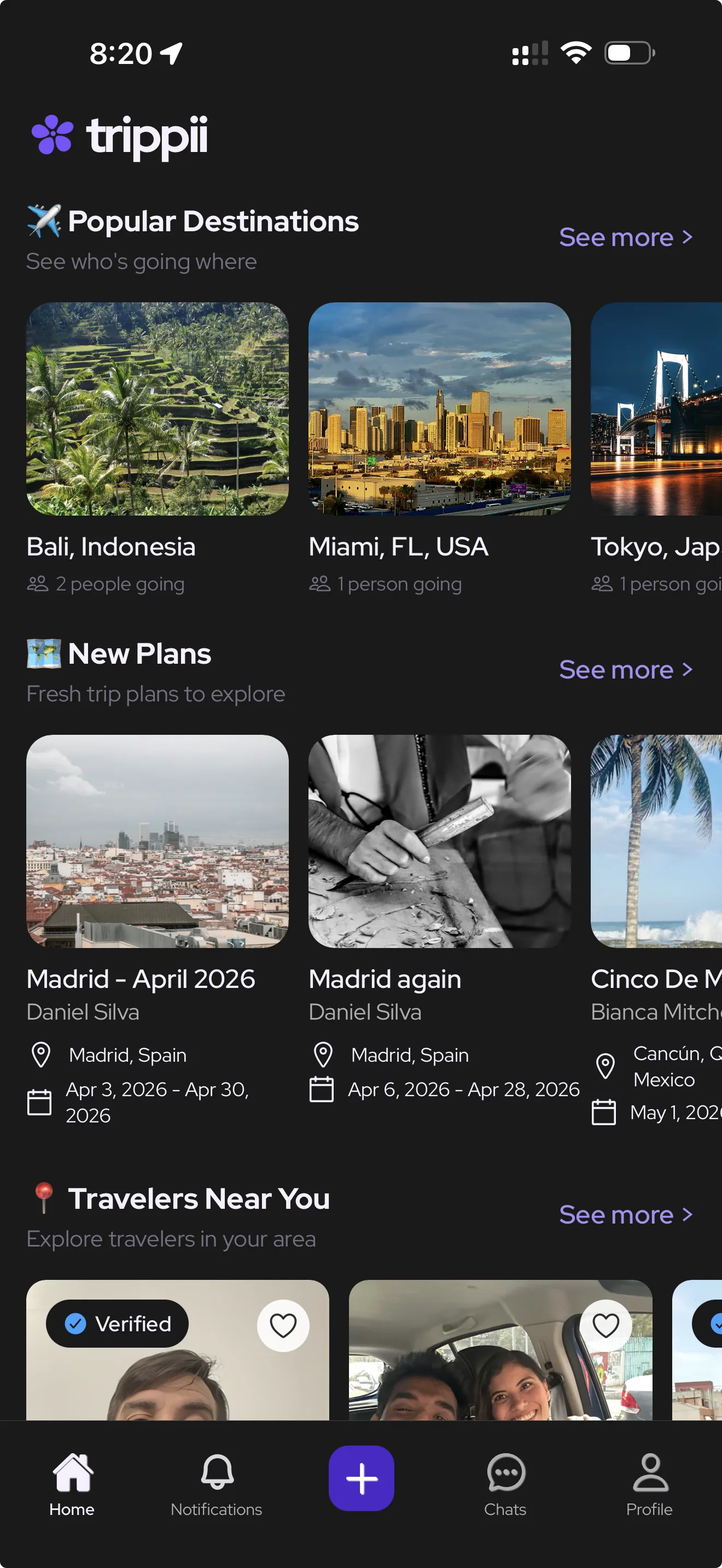 Trippii home screen